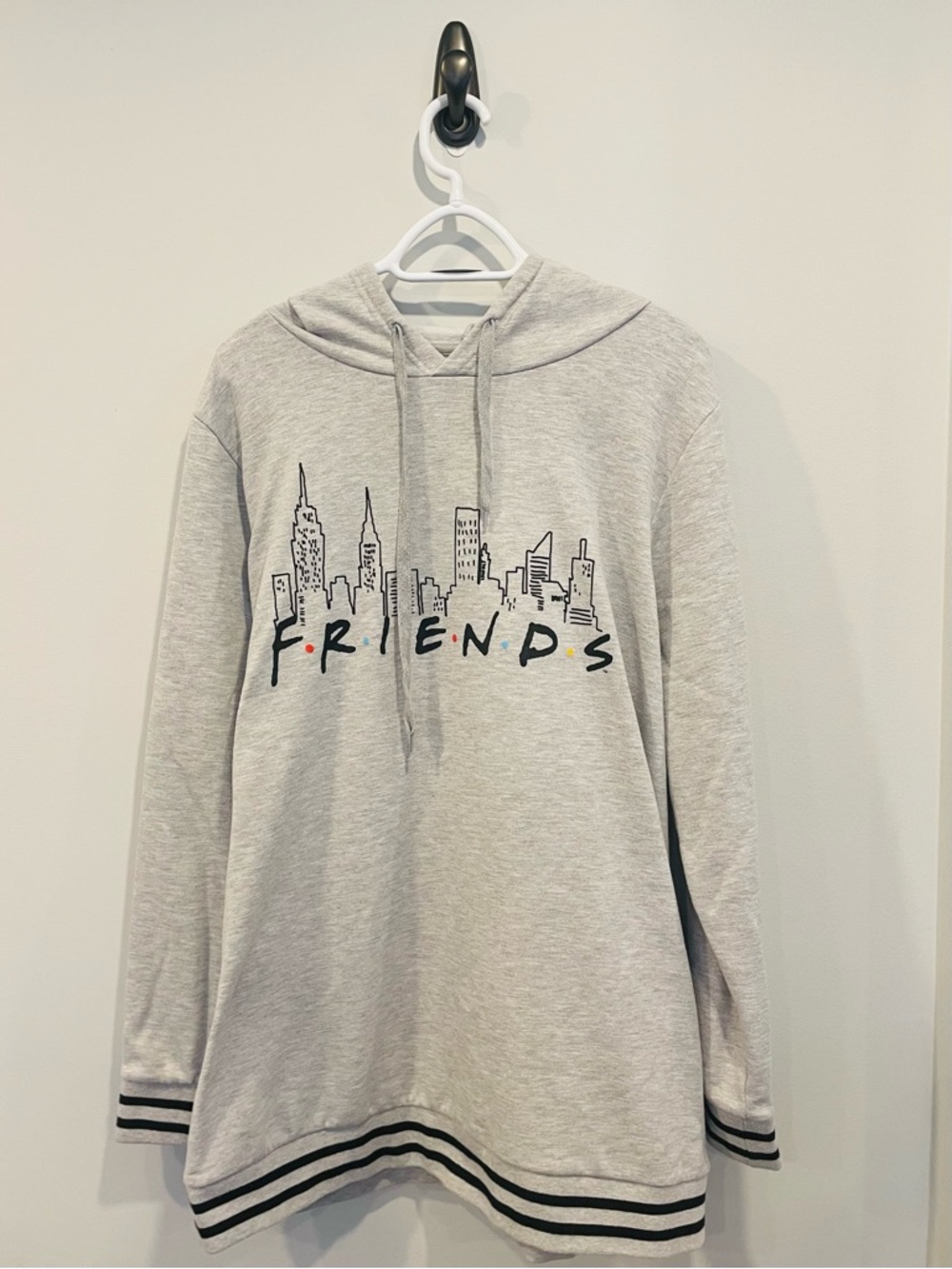 FRIENDS Vintage Retro Throwback Light Gray Hoodie with Skyline